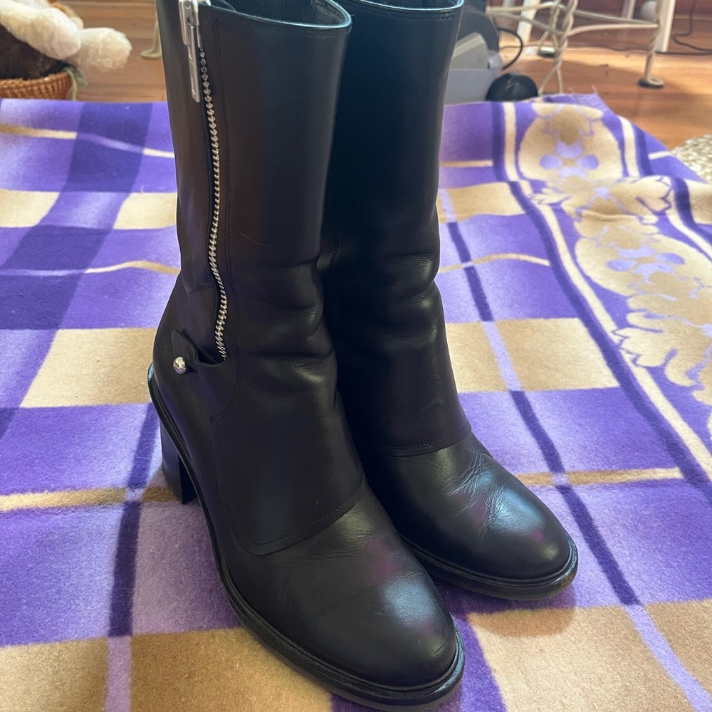 rag & bone Black Leather Mid-Calf Zippered Boots